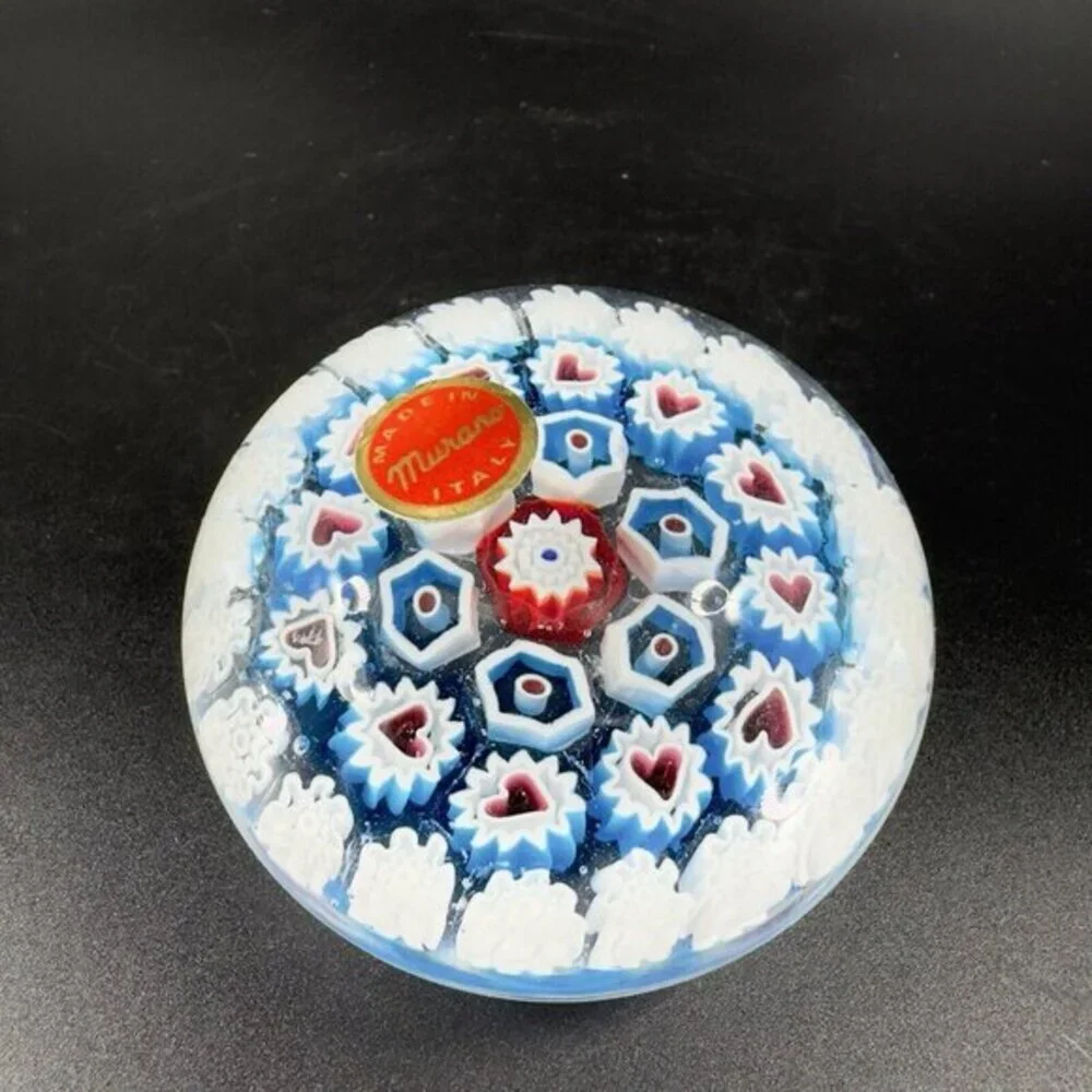 Murano Round Italian‎ Venetian Glass Paperweight Hand Blown Glass Millefiori VTG
